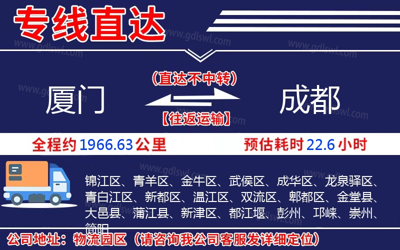 廈門到成都物流公司